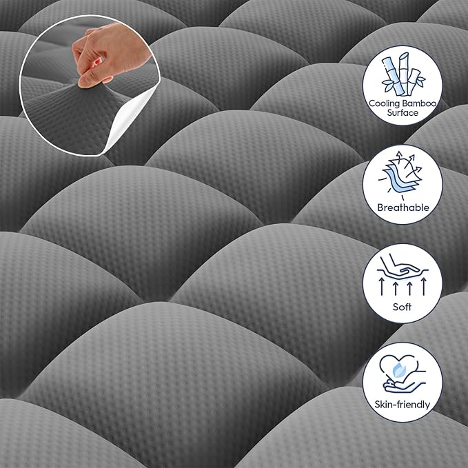 ELEMUSE Dual Layer 3 Inch Memory Foam Mattress Topper Twin XL, Dorm Room 2 Inch Cooling Gel Memory Foam Plus 1 Inch Down Alternative Pillowtop Mattress Pad, College Essential, Comfort Support, Grey
