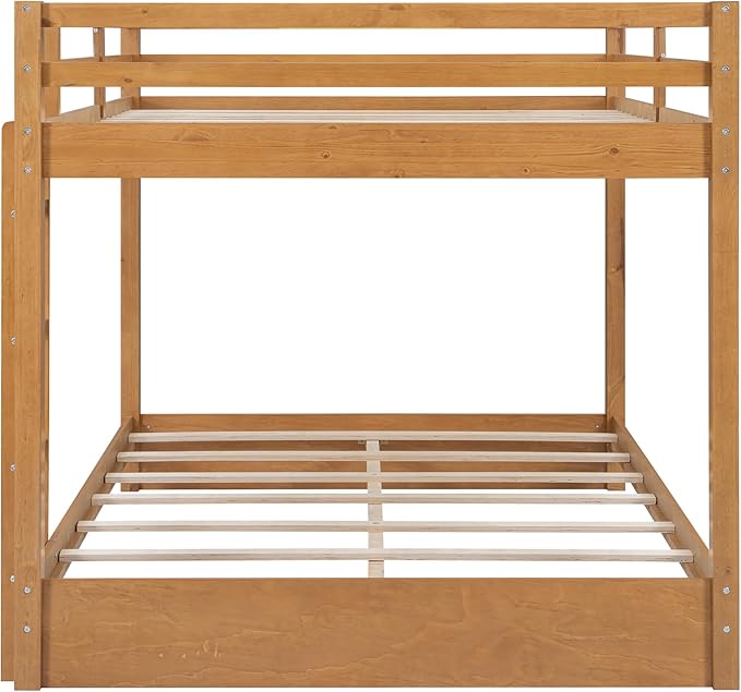 Ball & Cast Queen Over Queen Bunk Bed, Sturdy Bunk Bed Frame for Kids, Plywood Bunk with Ladder, Guardrail, and Slats, No Box Spring Required,for Kids Boys Girls,Natural