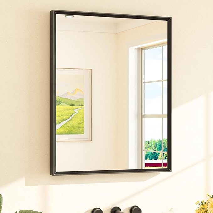 TETOTE Black Bathroom Mirror 24" x 30" Matte Black Rectangle Beveled Framed Bathroom Vanity Mirror for Over Sink, Tempered Glass, Shatterproof, Stronger Frame, Modern Farmhouse Bedroom, Entryway