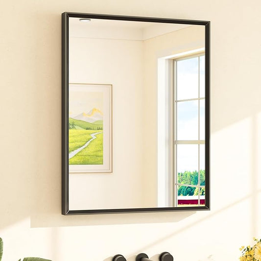 TETOTE Black Bathroom Mirror 24" x 30" Matte Black Rectangle Beveled Framed Bathroom Vanity Mirror for Over Sink, Tempered Glass, Shatterproof, Stronger Frame, Modern Farmhouse Bedroom, Entryway