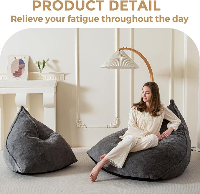 BYBYME Bean Bag Chairs Sherpa Lazy Sofa, Giant Beanbag Chairs for Adults, Teenagers with Stuffed High Density Foam Filling, Comfy Chair for Living Room, Bedroom
