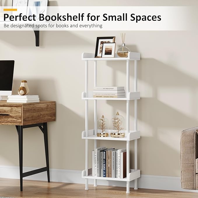 Hosfais Bookcase 4 Tier Bookshelf, Vintage Small Bookshelf for Spaces, Wooden Book Shelf for Living Room Bedroom