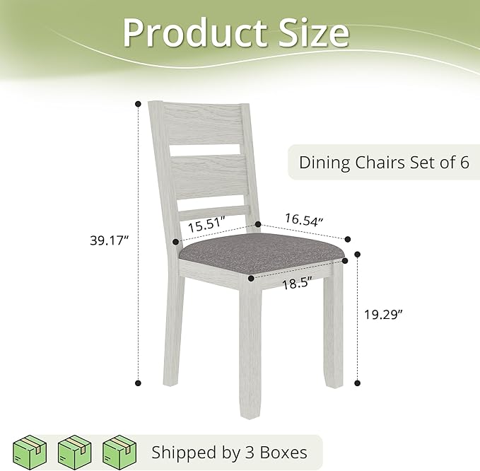 Dining Chairs Set of 6, Solid Wood Farmhouse Chairs with High Cross Back and Upholstered Seat, Easy Assembly for Indoor Home, Dinner, Kitchen, Grey