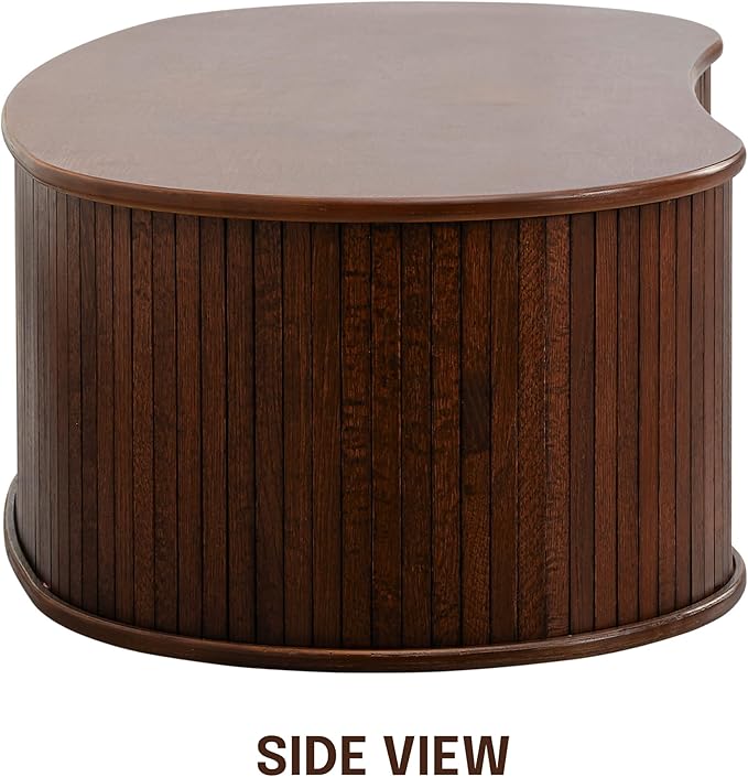 NTC Ripple Coffee Table, Modern Oval Wooden Center Table with Vertical Groove Design, Stylish Living Room Decor, Contemporary Minimalist Style for Home and Office, Effortless Assembly - Dark Walnut