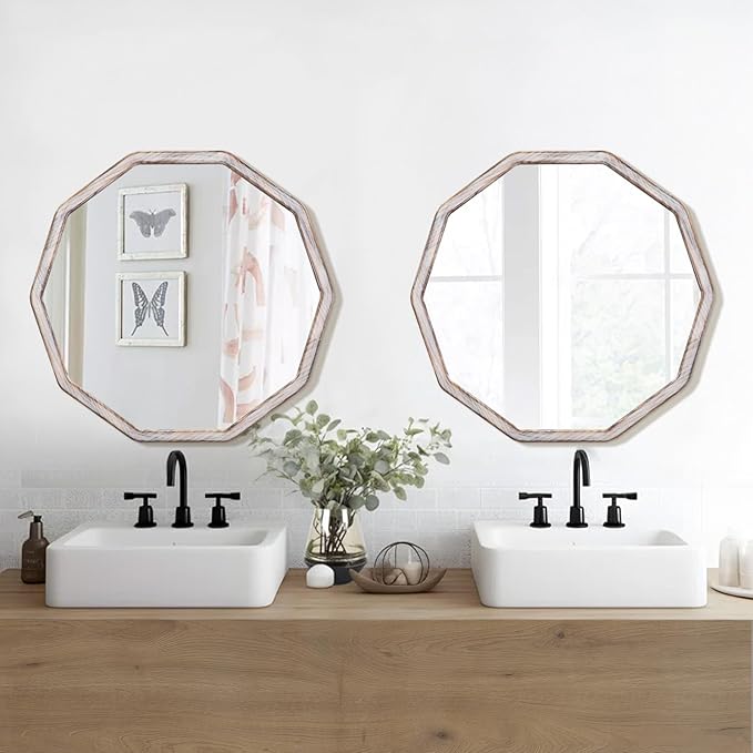 ULIKE White Wood Mirror for Wall, 30 Inch Rustic Farmhouse Mirror with Wood Frame, Decorative Wall Mounted Vanity Mirrors for Bathroom Bedroom Living Room Entryway