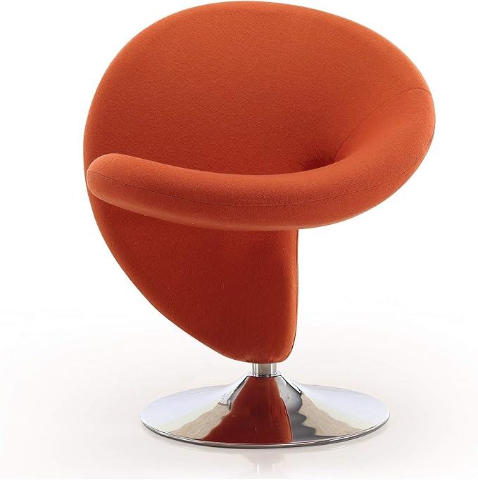 Manhattan Comfort Curl Swivel Accent Chair Set of 2 with 360° Turn, Fully Assembled, Wool Blend Upholstery, Modern Ergonomic Design with Polished Chrome Base, Living Room & Office, Set of 2, Orange