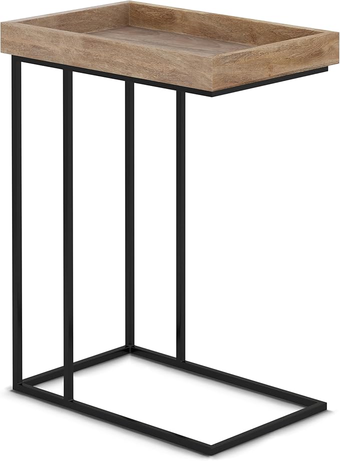 SIMPLIHOME Gallagher SOLID MANGO WOOD and Metal 12 inch Wide Rectangle Industrial C Side Table in Natural, Fully Assembled for the Living Room and Bedroom