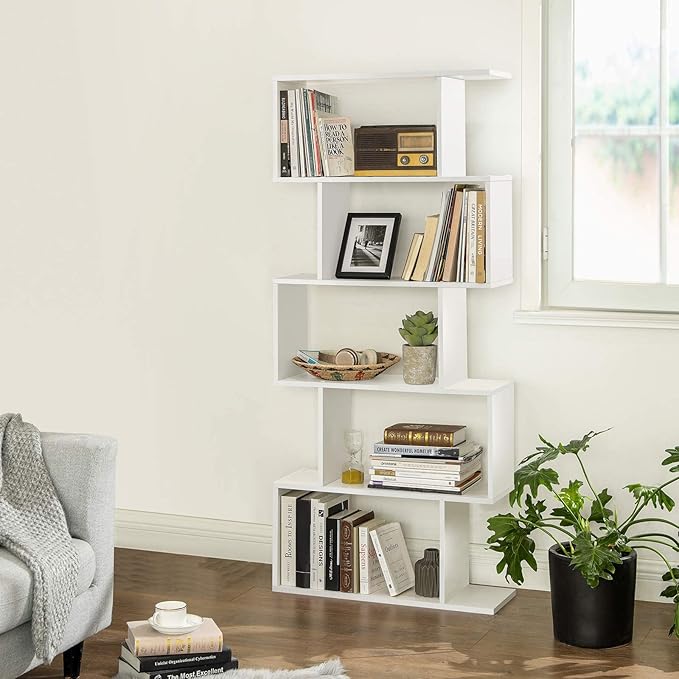 VASAGLE Tree-Shaped Bookcase with 13 Shelves and 5-Tier Freestanding Bookshelf, White Storage Shelving