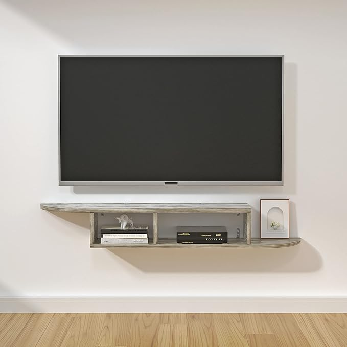 Floating TV Stand, Wall Mounted Entertainment Center and Cabinet Shelf, TV Console with Storage, Media Console for DVD Player, Space-Saving Under TV Shelf for Bedroom, Living Room (Grey)