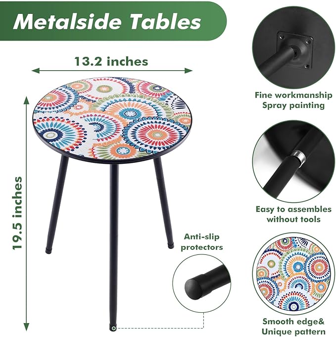 1 Pack Metal Mosaic Round Side Table 13.4" Small End Corner Tables for Patio Round Accent Garden Table for Small Spaces for Garden, Balcony, Plant Stand Indoor Outdoor