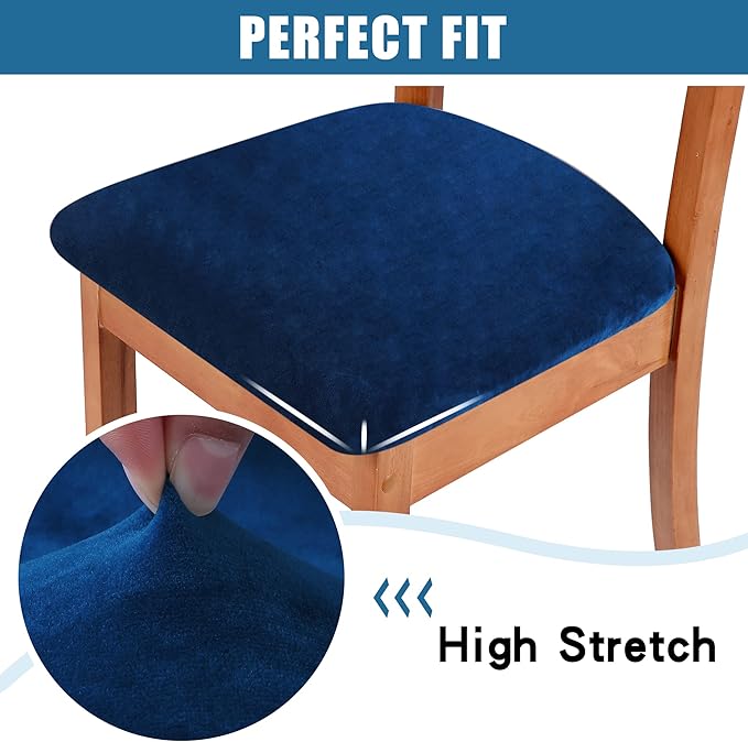 Smiry Velvet Seat Covers for Dining Room Chair Set of 2, Stretch Fit Removable Washable Chair Seat Cushion Protector Slipcovers with Ties, Federal Blue