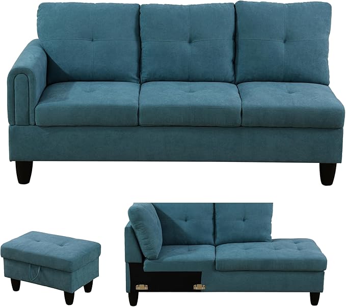 L Shaped Sectional Sofa with Ottoman, Modern Couches for Living Room, Microfiber Facing, Bedroom, Office
