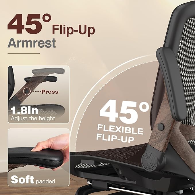 GABRYLLY Ergonomic Office Chair with Footrest, High Back Mesh Computer Chair with Flip-Up Arm, 3D Headrest, 135° Reclining, Rolling Gaming Task Chair with Wide Seat Lumbar Support,400LBS