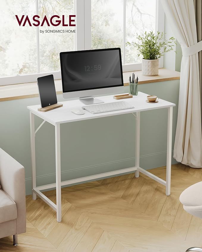 VASAGLE Computer Desk, Office Work Desk, 19.7 x 39.4 x 29.9 Inches, for Study, Bedroom, Home Office, Living Room, Maple White and Cloud White ULWD041W44