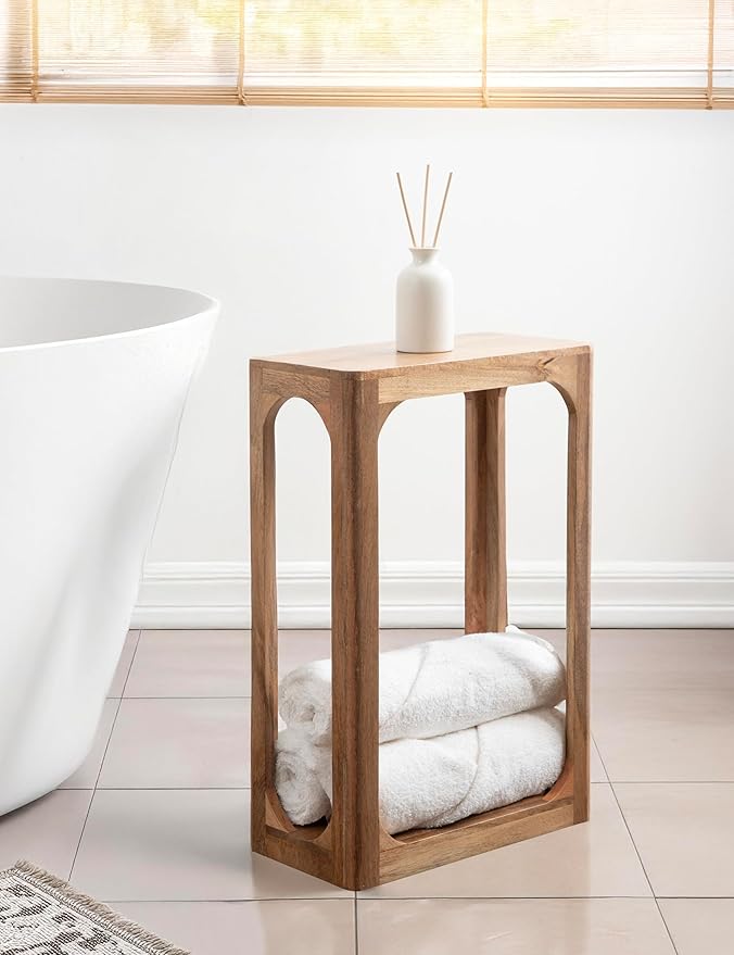 Kate and Laurel Dahl Modern Slatted Wooden Slim Side Table