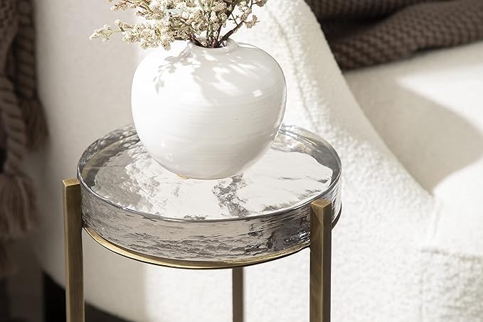 Kate and Laurel Aguilar Modern Drink Table; 9 x 9 x 23; Brass with Clear Glass; Detailed Glass Accent Table for Small Spaces