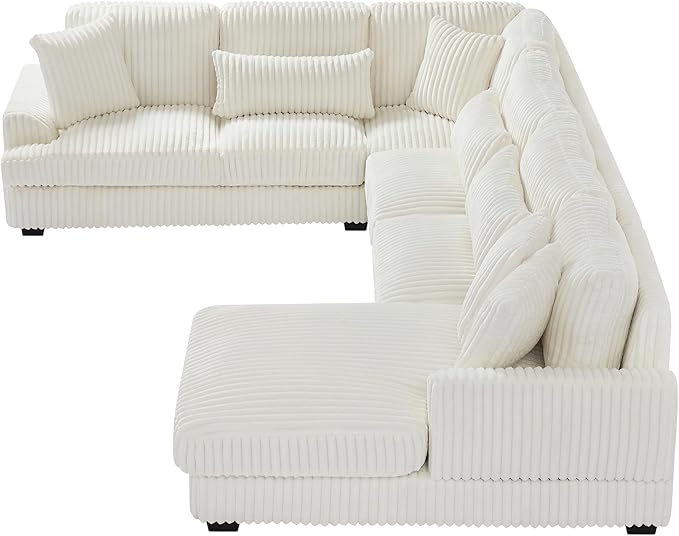 129" Oversized U Shaped Modular Sectional Sofa Couch for Living Room 7 Seater Plush Corduroy Upholstered Large Sofa Deep Seat Cloud Couch with Extra Wide Chaise Lounge and Detachable Thick Cushions