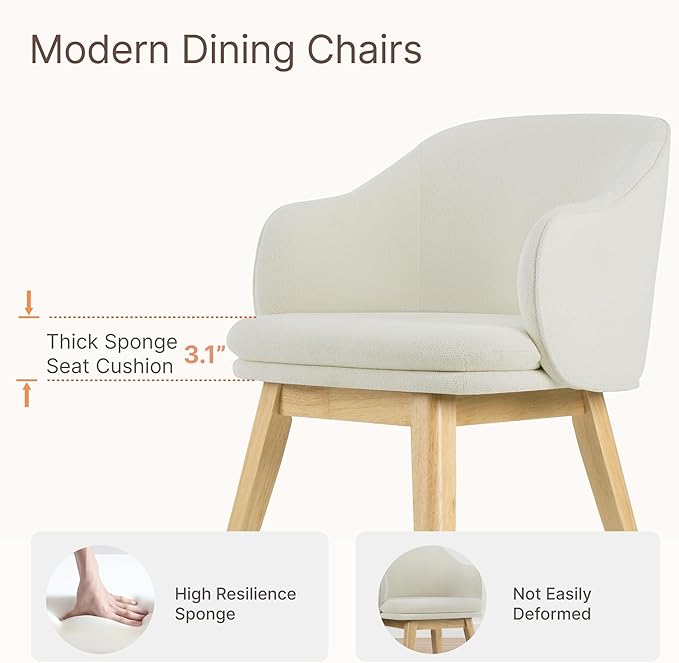 Wooden Dining Chairs Set of 4, Fabric Upholstered Modern Dining Room Chairs with Barrel Backrest & Double-Layer Thick Cushion for Living Room, Restaurant, Kitchen and Café, Beige, 2 Boxs