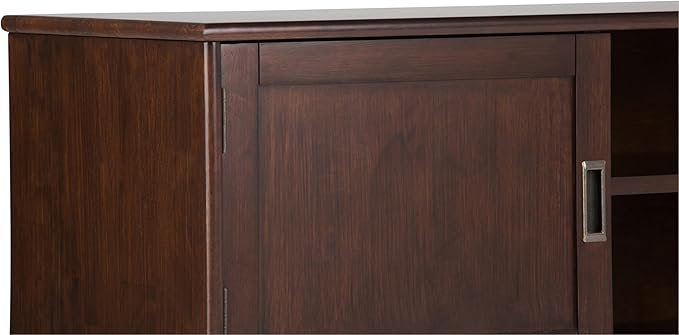 SIMPLIHOME Draper SOLID HARDWOOD 60 inch Wide Mid Century Modern TV Media Stand in Medium Auburn Brown For TVs up to 65 inches for the Living Room and Entertainment Center