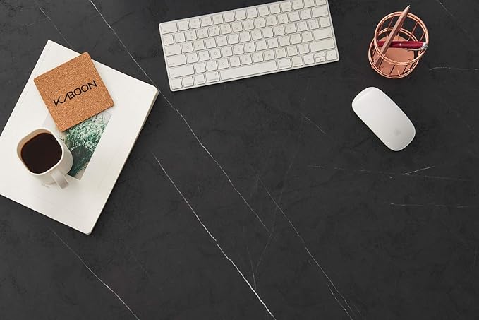 Kaboon Universal Tabletop 59.1"x23.62", Solid One-Piece Melamine Table Top, Double Desk L-Desk DIY, Home and Office Countertop, Cloud Atlas/Black Marble