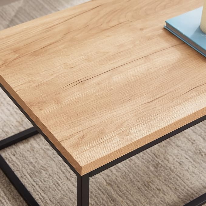 CENSI 30"x30" Natural Oak Accent Coffee Table Ottoman for Living Room, Modern Industrial Style, 1.2" Extra Thick Tabletop (Light Wood)