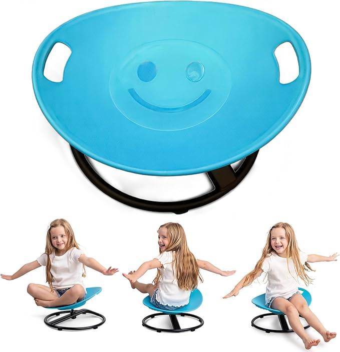 Special Supplies Smile Spinning Chair for Kids- Versatile Kids Sit and Spin Sensory Chair for Training Body Coordination for Playroom, Bedroom, or Nursery (Blue)