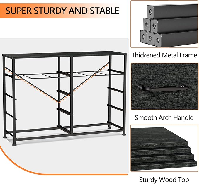 Furnulem Bedroom Dresser for 55”Long TV Stand Entertainment Center Dressers & Chests of Drawers,10 Storage Fabric Drawer, Sturdy Metal Frame Tall Storage Cabinet for Living Room, Entryway, Black Oak