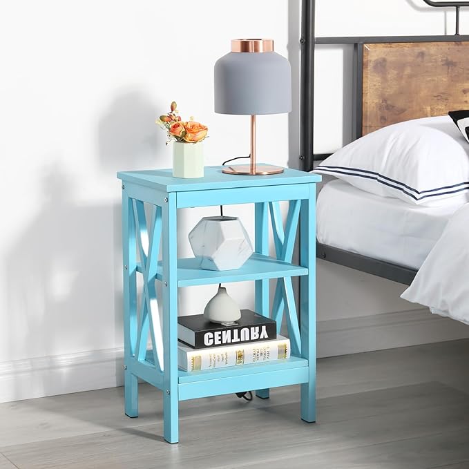 VECELO Modern Nightstands X-Design Side End Table Night Stand with Storage Shelf for Bedroom,Living Room,