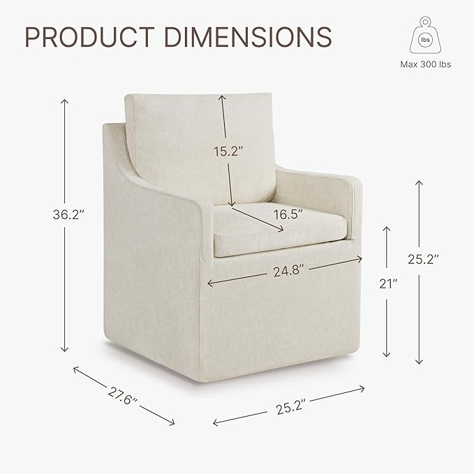 Upholstered Dining Chairs with Casters Washable Cover Side Deskchair with Rollers for Diningroom, Living Room, Cream Beige, 4 Box