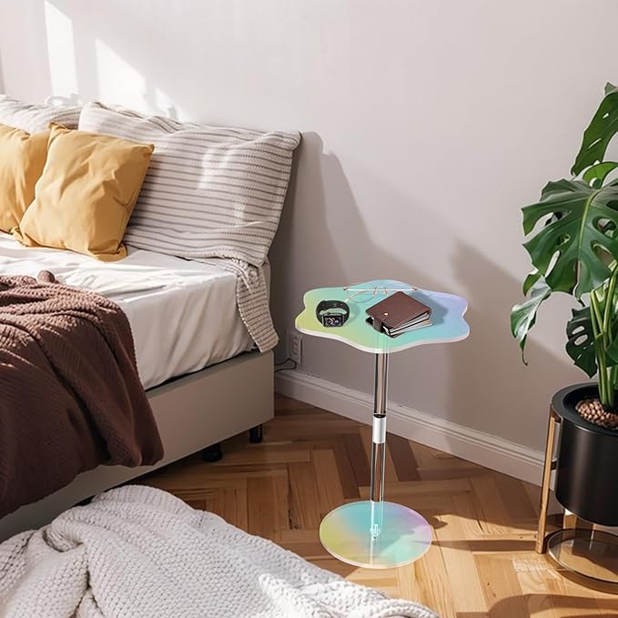 Rainbow Clear Side Table Small Acrylic End Tables 13.8 * 11.6 H: 21.3 Inch Modern Flower-Like Shape Drink Table for Small Spaces Sturdy Easy Assembly for Living Room Balcony Garden Office (2 Pack)