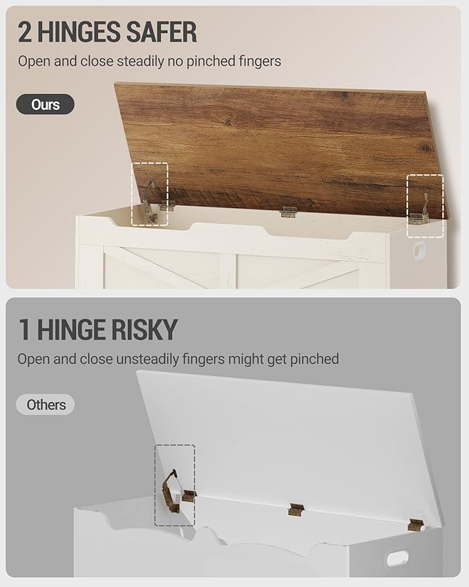 39.4" Storage Chest, Extra Large Storage Trunk with 2 Safety Hinges, Wooden Box Bench, Lift-Top Organizer Chest, Shoe Bench for Entryway, Bedroom, Living Room, White and Brown SB03414X