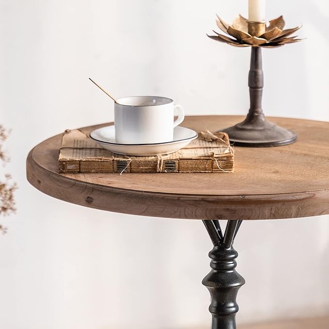 Round End Table Living Room, Vintage Side Table, Farmhouse Pedestal Table for Bedroom, Retro Wood Accent Tables for Home Decor, Patio Black
