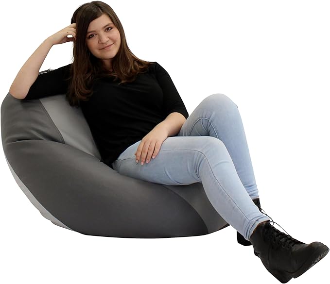 FDP SoftScape Dew Drop Bean Bag Chair with Supportive High-Back Design, For Kids, Teens and Adults, Alternative Seating for Dorms, Schools, Libraries, Daycares or Home - Gray/Light Gray