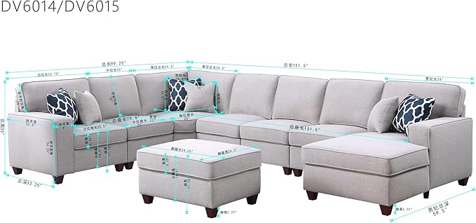 Leio Sectional Modular Sofa with Ottoman for Living Room, Apartment, Bedroom, Office, Dorm