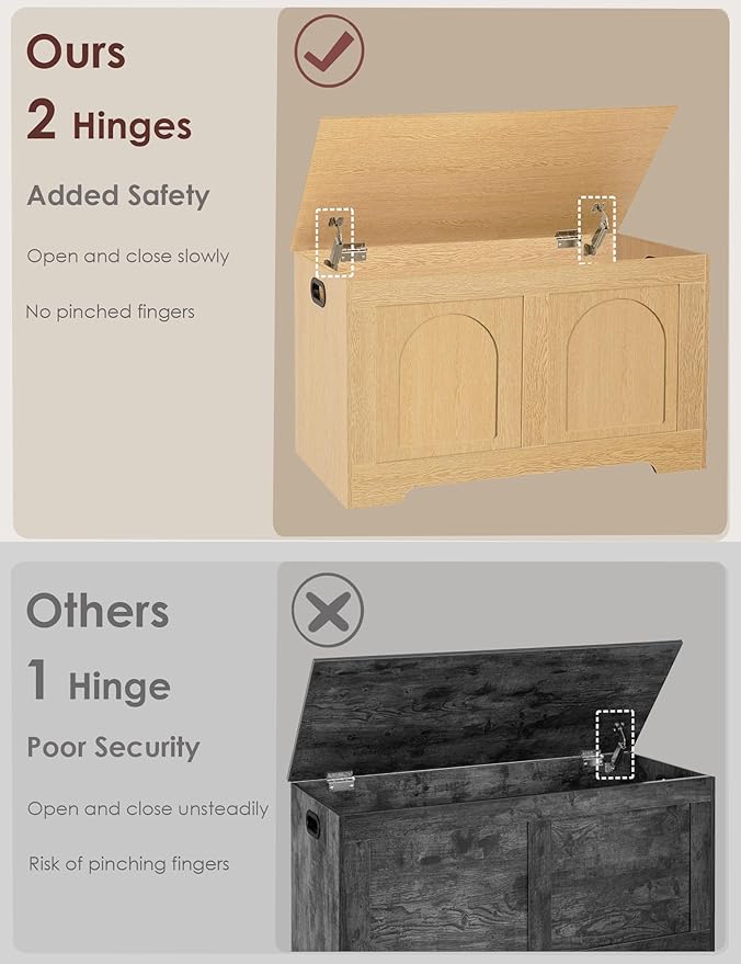 DINZI LVJ Storage Chest, 31.5”Wooden Toy Box with 2 Safety Hinges, Entryway Storage Bench with Flip-Top, Sturdy Storage Trunk for Living Room, Bedroom, Easy Assembly, Natural