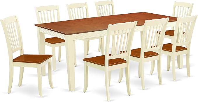 East West Furniture QUDA9-BMK-W 9 Piece Dining Table Set Includes a Rectangle Wooden Table with Butterfly Leaf and 8 Dining Room Chairs, 40x78 Inch, Buttermilk & Cherry