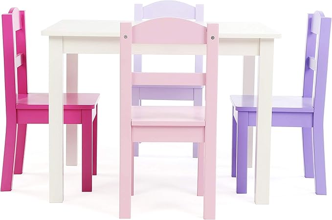 Humble Crew Kids Wooden Table and 4 Chairs Set, White/Pink/Purple/Aqua - Kids Table and Chair Set for Toddlers and Children for Arts, Crafts, and Snack Time - Sturdy, Durable Toddler Activity Table