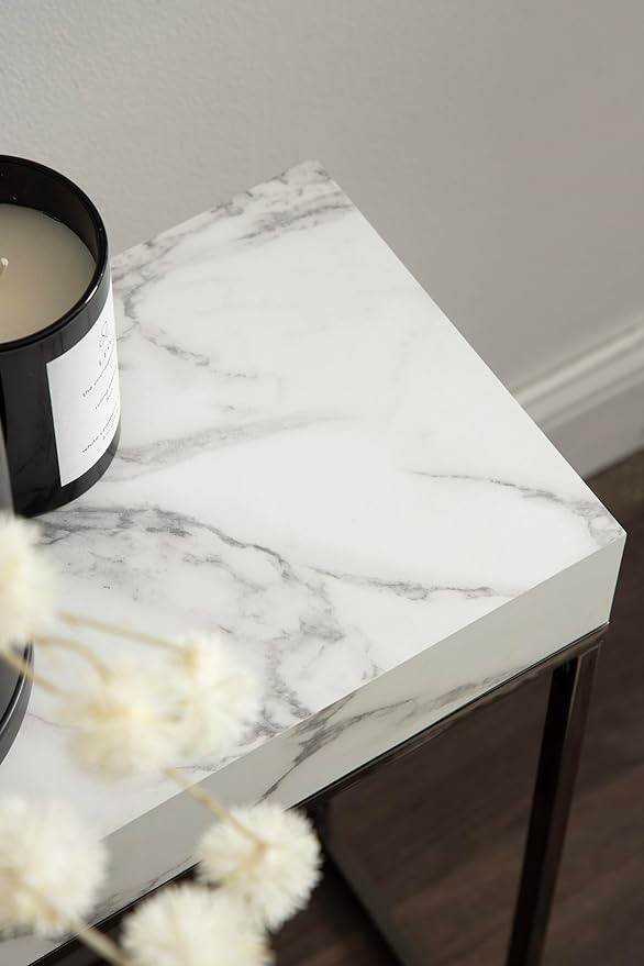 Kate and Laurel Karlsen Modern Faux Marble and Metal Narrow Side Table, 16 x 8 x 24, White and Gray Gunmetal, Minimal Slim End Table for Use as Bedroom Nightstand or Entryway Accent