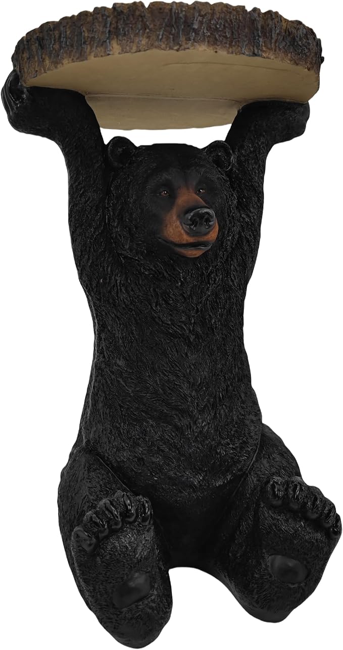 American Black Bear Side Table Pedestal End Table Stool Resin Bear Statue Hand Painted Sculpture Home Office Living Room Decor