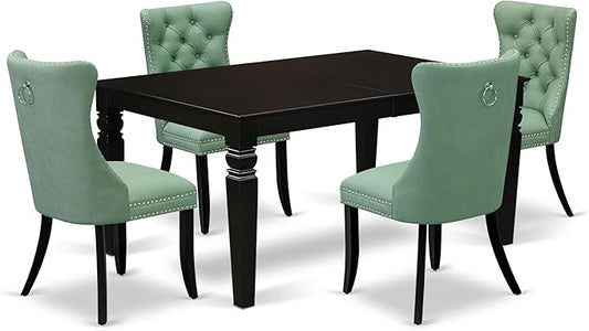 East West Furniture LGDA5-BLK-22 5 Piece Dining Set Contains a Rectangle Wooden Table with Butterfly Leaf and 4 Polyester Fabric Upholstered Chairs, 42x84 Inch, Black