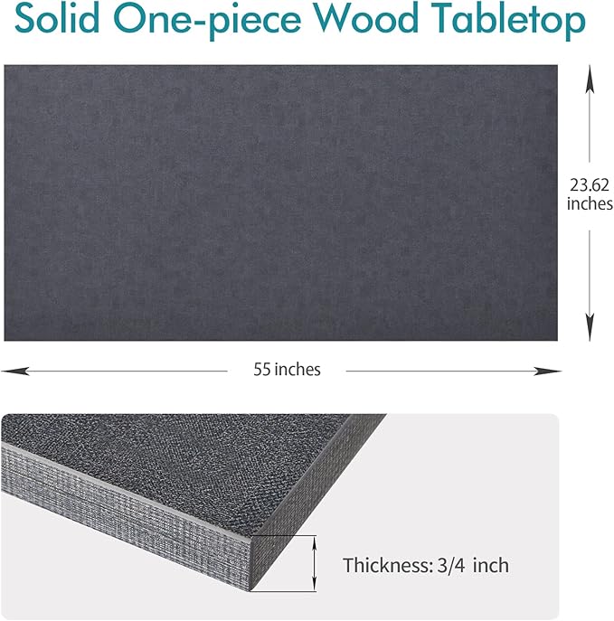Kaboon Universal Tabletop 55"x23.62", Solid One-Piece Melamine Table Top, Double Desk L-Desk DIY, Home and Office Countertop, Fabric Blue