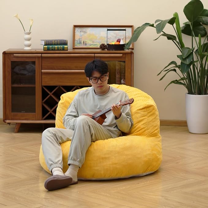 N&V Large Crescent Bean Bag Chair, Adult Size Bean Bag Sack, Foam Filling, Soft Premium Corduroy Bean Bag for Living Room Bedroom Dorm and Office (Tuscany)