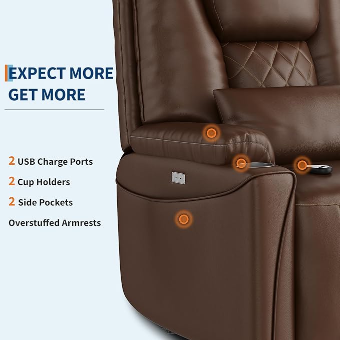 IDEALHOUSE Electric Power Lift Recliner Chair Sofa, Power Lift Chairs for Elderly, 3 Positions, Side Pockets, and Cup Holders, USB Ports, Recliner Chair with Remote for Living Room, Brown