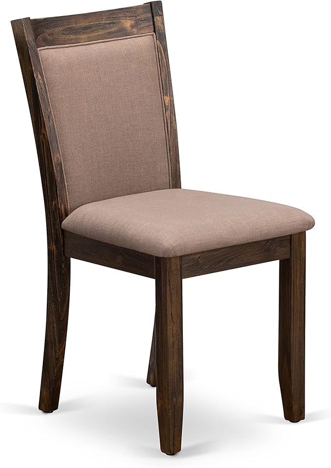 East West Furniture I3MZ7-748 7 Piece Dining Room Table Set Consist of a Round Dining Table with Pedestal and 6 Coffee Linen Fabric Upholstered Chairs, 48x48 Inch, Distressed Jacobean