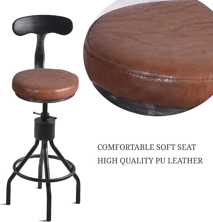 Diwhy Industrial Vintage Bar Stool, Kitchen Counter Height Adjustable Pipe Chair, Cast Iron Stool, Swivel Bar Stool with Backrest, Silver, Fully Welded Set of 2 Brown Upholstered