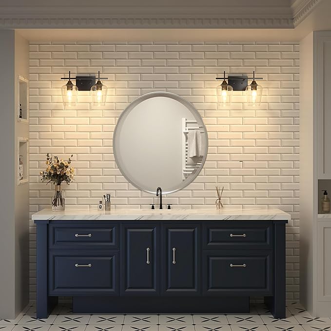VONLUCE Bathroom Vanity Light, 2 Light Bathroom Light Fixture Over Mirror, Bathroom Wall Lamp with Clear Glass, Modern Black Vanity Lighting fixtures for Bathroom, Bedroom, Hallway