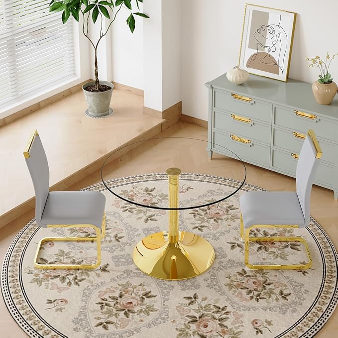 Dining Chairs Set of 2, Faux Leather Dining Chairs with Plated Chrome Metal Frame, Modern Kitchen Chairs Set with Padded Seat High Back for Dining Room, Kitchen Room, Living Room.