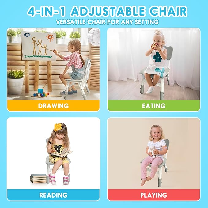 Kids Height Adjustable Toddler Chair Max Load 220LBS Plastic Indoor Outdoor for Children Age 1-6 School Home Daycare Use Grey
