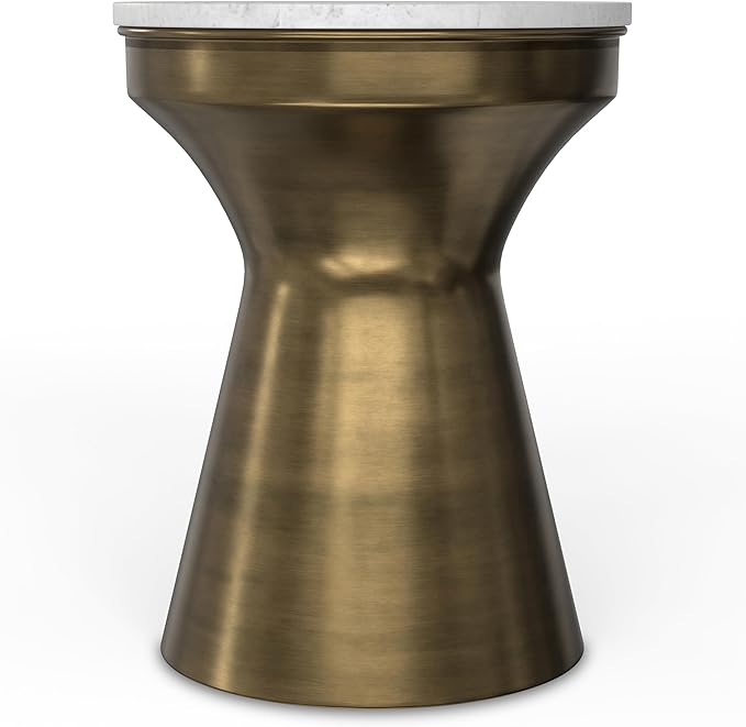 SIMPLIHOME Raquel Modern Contemporary 14 inch Wide Metal Side Table in White / Antique Brass, Fully Assembled for the Living Room and Bedroom