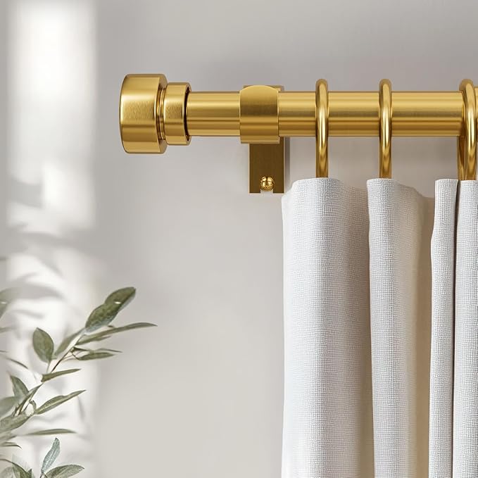 2 Pack Modern Gold Curtain Rods for Windows 72 to 144 Inches Adjustable Heavy Duty 1" Diameter Brass Window Curtain Rod with Solid Metal Finials for Outdoor Farmhouse Bedroom Kitchen Living Room
